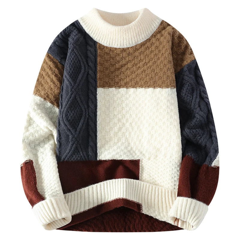 Zeimal Men Loose Fashion  Crewneck Sweater  Half Turtleneck Sweater