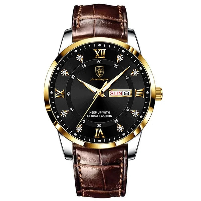 POEDAGAR 836 Men's Luxury Business Casual Simple Watch New Arrival Brown Leather Waterproof Luminous Japan Alloy Sport Fashion