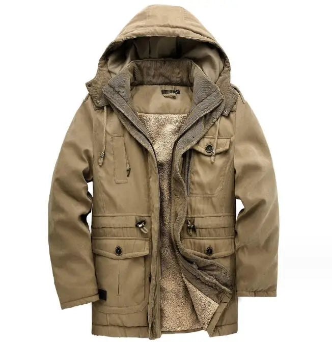 Zeimal Men's Thickened Coat Solid Color Oversized Cotton Jacket Mid Length Casual Lamb Cashmere Jacket