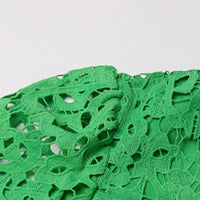 TWOTWINSTYLE Elegant Summer Women Dress Stand Collar Long Sleeve High Waist A-Line Pleated Hollow Out Floor Length Solid