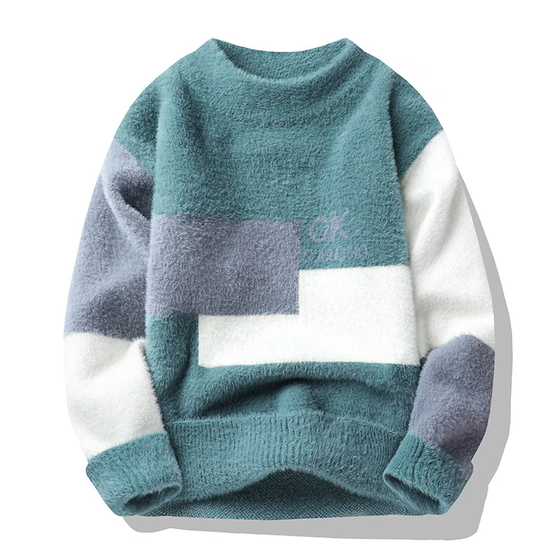 Zeimal New Men's Loose Fashion Youth Sweater Crewneck Half Turtleneck Sweater