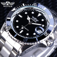 Mechanical Watches Winner Fashion Sport Clock Black Display Luminous Hands Silver Steel Corgeut Men's Automatic Top Brand Luxury