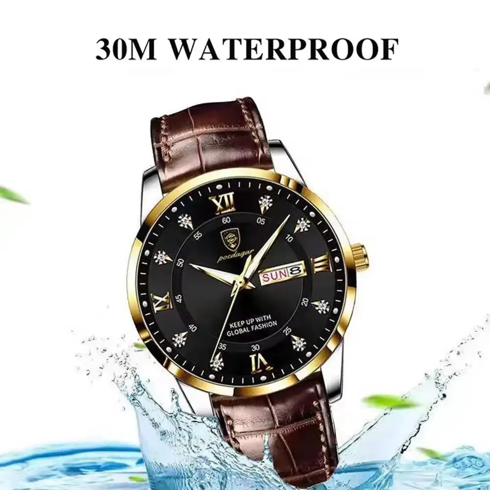 POEDAGAR 836 Men's Luxury Business Casual Simple Watch New Arrival Brown Leather Waterproof Luminous Japan Alloy Sport Fashion