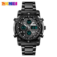 Original SKMEI Digital Quartz Watch Men Three Time Quartz Wrist Mens Watch Countdown Steel Strap Wristwatch Clock Relogio Masculino 1389