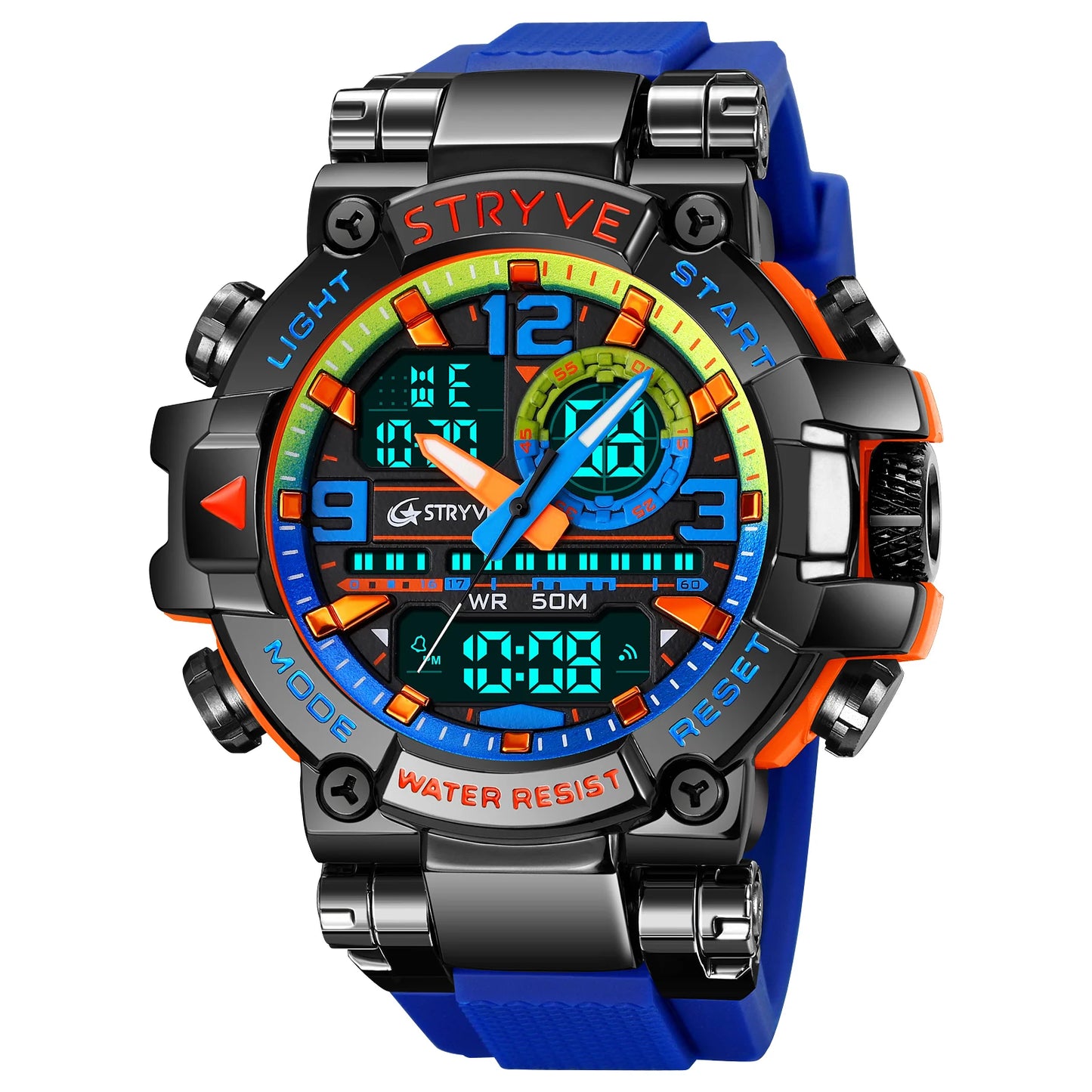 STRYVE Fashion Men's Sport Watches Shock Resistant 50M Waterproof Wristwatch LED Alarm Stopwatch Clock Watches Men 8025