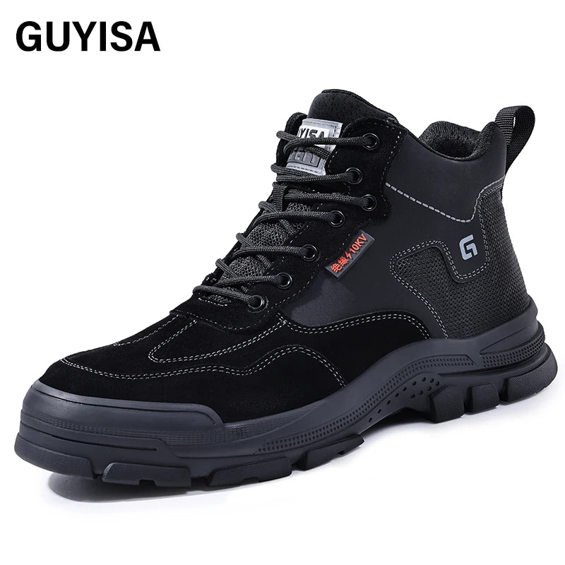 GUYISA Men's Fashionable Microfiber Leather Safety Shoes SRA Non-Slip for Outdoor Work