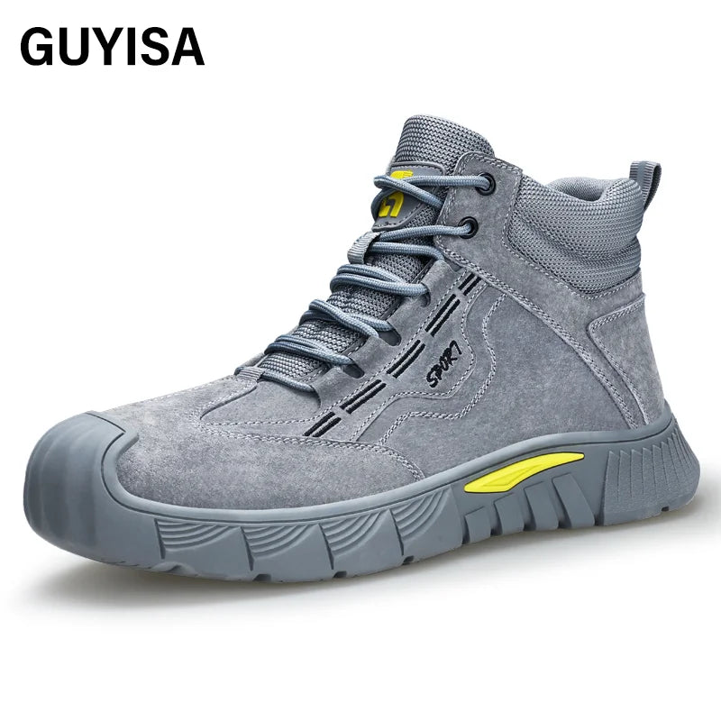 GUYISA Men's Fashionable Microfiber Leather Safety Shoes SRA Non-Slip for Outdoor Work
