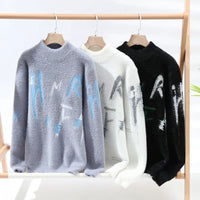 Zeimal Men Loose Fashion Adolescent Sweater Crewneck Half Turtleneck Sweater