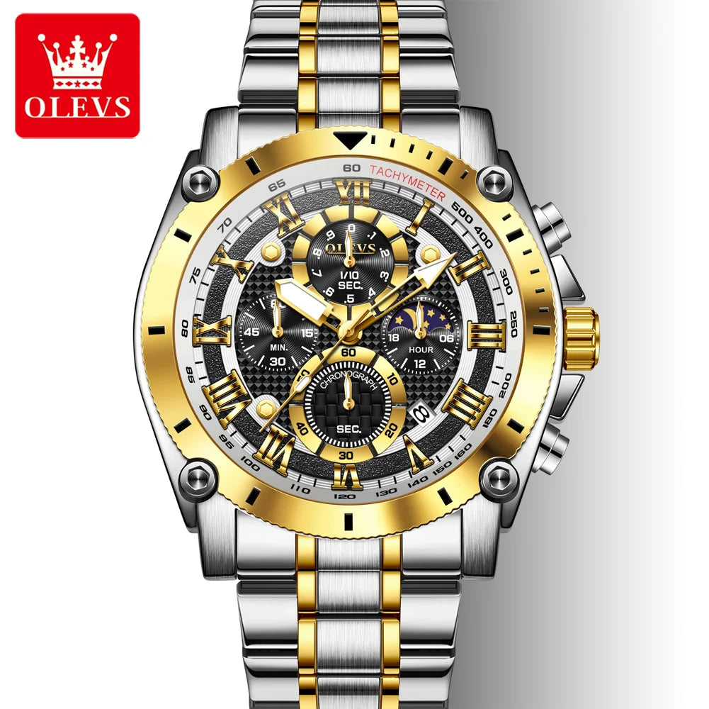 OLEVS 3689 Luxury Oem Odm Original Custom logo Stainless Steel Multi-function Chronograph Moon Phase Sports Quartz Watch for Man