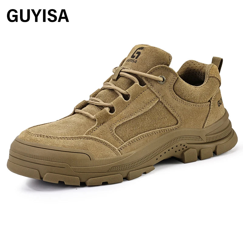GUYISA Men's Fashionable Microfiber Leather Safety Shoes SRA Non-Slip for Outdoor Work