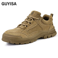 GUYISA Men's Fashionable Microfiber Leather Safety Shoes SRA Non-Slip for Outdoor Work
