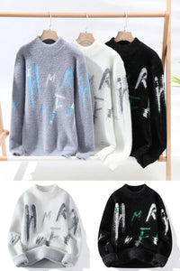 Zeimal Men Loose Fashion Adolescent Sweater Crewneck Half Turtleneck Sweater
