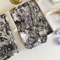 2024 New Design Silk Ladies Pajamas Autumn Elegant Jungle Print Women's Plus Size Sleepwear Long Sleeve Trousers Home Wear Set