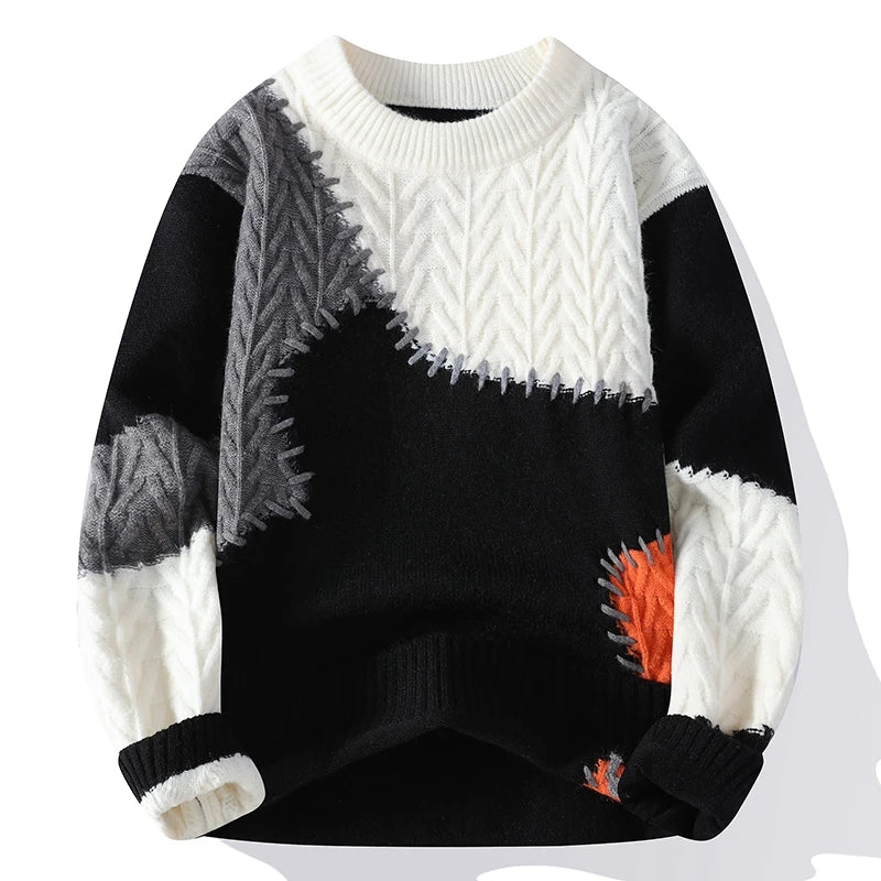 Zeimal Men Loose Fashion Crewneck Half Turtleneck Individuality Sweater