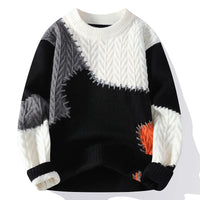 Zeimal Men Loose Fashion Crewneck Half Turtleneck Individuality Sweater