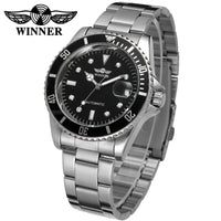 Mechanical Watches Winner Fashion Sport Clock Black Display Luminous Hands Silver Steel Corgeut Men's Automatic Top Brand Luxury