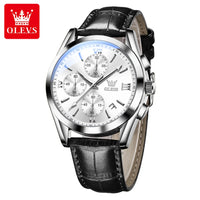 Olevs 2872 Luxury Three-Eye Belt Quartz Watch Stainless Steel Back Custom Wholesale China Men Watch Genuine Leather Strap Watch