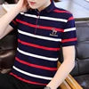 Zeimal Summer New Men's Short Sleeve T-shirt Striped Cotton Thin Business Lapel Polo Shirt