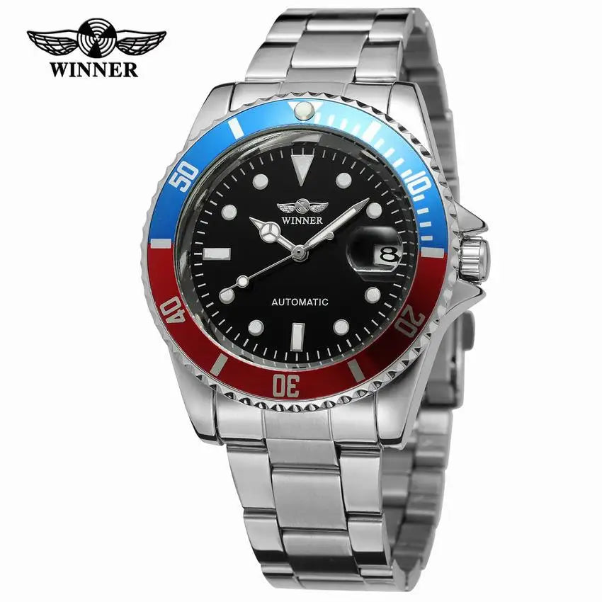 Mechanical Watches Winner Fashion Sport Clock Black Display Luminous Hands Silver Steel Corgeut Men's Automatic Top Brand Luxury
