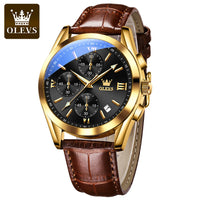 Olevs 2872 Luxury Three-Eye Belt Quartz Watch Stainless Steel Back Custom Wholesale China Men Watch Genuine Leather Strap Watch