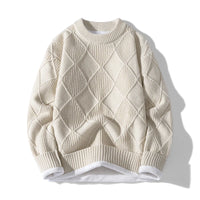 Zeimal Men Lozenge Jacquard Plus Fleece Autumn Winter 2024 New Crewneck Bottom Thickened Warm Sweater