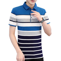 Zeimal Summer New Men's Short Sleeve T-shirt Striped Cotton Thin Business Lapel Polo Shirt