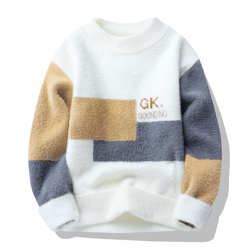 Zeimal New Men's Loose Fashion Youth Sweater Crewneck Half Turtleneck Sweater