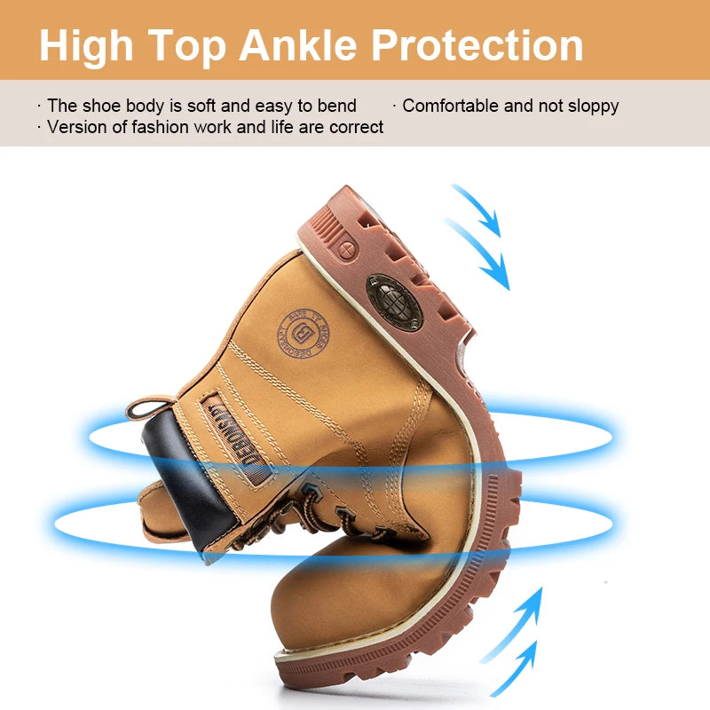 DEBONSAPT New Style Lightweight Pig Leather Steel Toe Men Work  Sneaker Safety Shoes