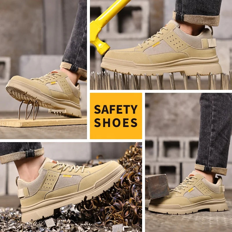 GUYISA Men's Fashionable Microfiber Leather Safety Shoes SRA Non-Slip for Outdoor Work