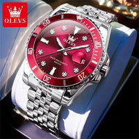 OLEVS 9809 Men's Fashion Business Stainless Steel Green Dial Calendar Display Auto Date Display Watch Charm Quartz Wrist Watches