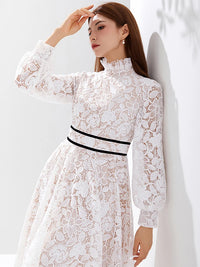 Luxury Women's Elegant White Chiffon Fabric Evening Party Maxi Dress New Long Sleeve Embroidered Vestido with Natural Waistline