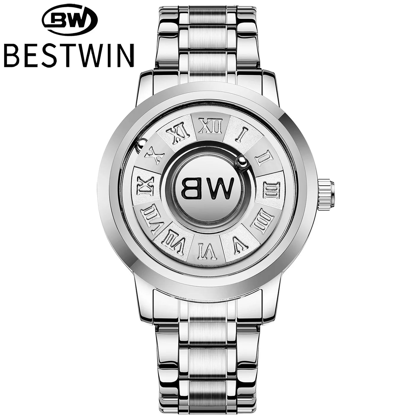 BESTWIN Watch for Men Creative Magnetic Levitation Dial Wrist Watches Luxury Stainless Steel Quartz Wristwatches Montre Homme
