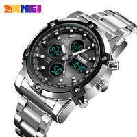 Original SKMEI Digital Quartz Watch Men Three Time Quartz Wrist Mens Watch Countdown Steel Strap Wristwatch Clock Relogio Masculino 1389