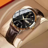 POEDAGAR 836 Men's Luxury Business Casual Simple Watch New Arrival Brown Leather Waterproof Luminous Japan Alloy Sport Fashion
