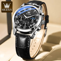 Olevs 2871 Oem logo Luxury Fashion Glass moon Quartz Analog Leather Casual Leather Strap Men Wristwatch Quartz Watch for Man