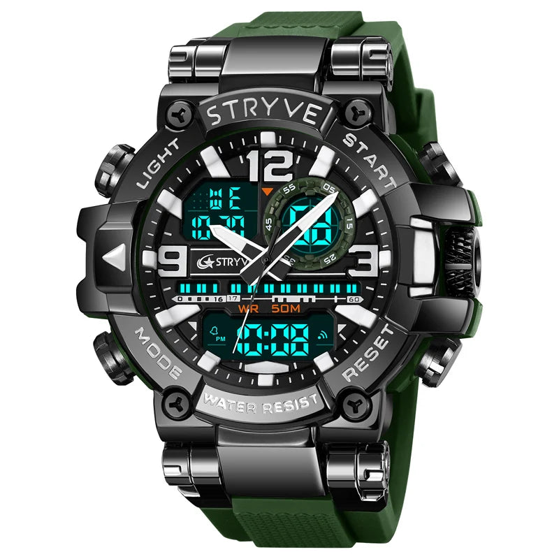 STRYVE Fashion Men's Sport Watches Shock Resistant 50M Waterproof Wristwatch LED Alarm Stopwatch Clock Watches Men 8025