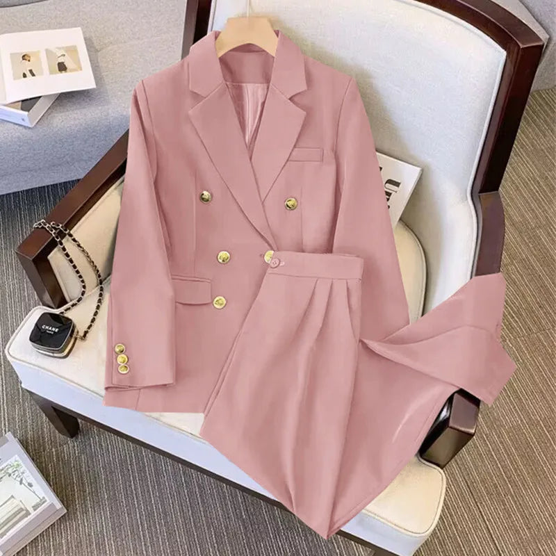 Fashionable Pants Suits Solid Coat Blazer Pants Spring Autumn Lady Office Casual 2 Piece Suits Custom Two Piece Set for Women