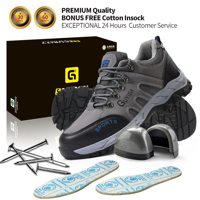 GUYISA Men's High Quality Waterproof Leather Safety Shoes Steel Toe Rubber Sole Safety Shoes