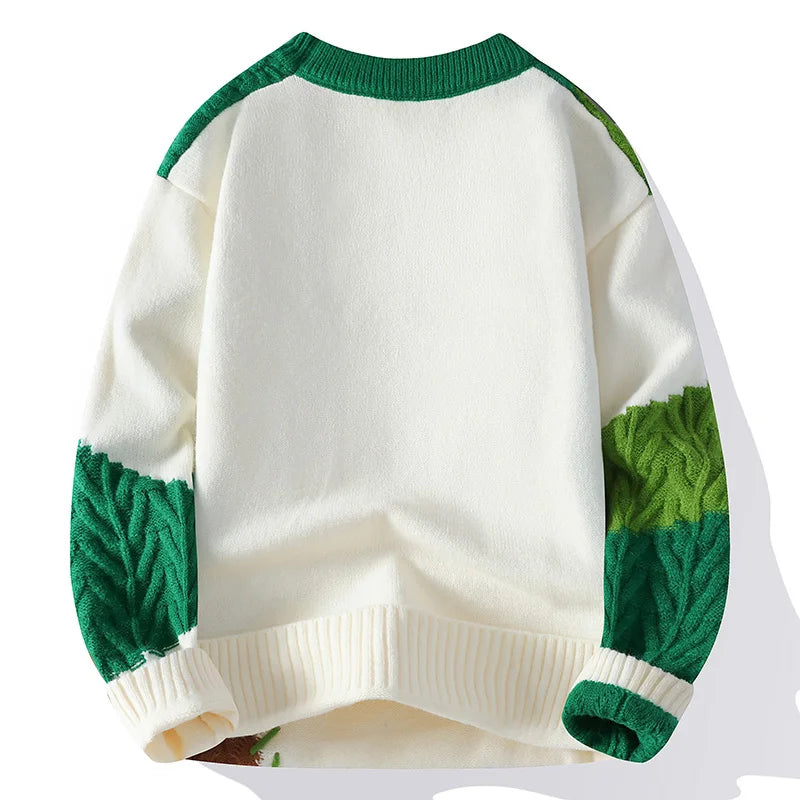 Zeimal Men Loose Fashion Crewneck Half Turtleneck Individuality Sweater