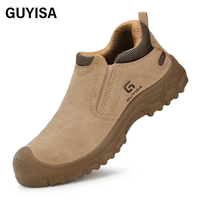 GUYISA Men's Fashionable Microfiber Leather Safety Shoes SRA Non-Slip for Outdoor Work