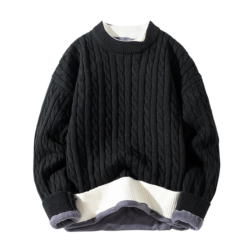 Zeimal Men Thickened Warm Burlap Long-sleeved Pullover Casual Loose Sweater