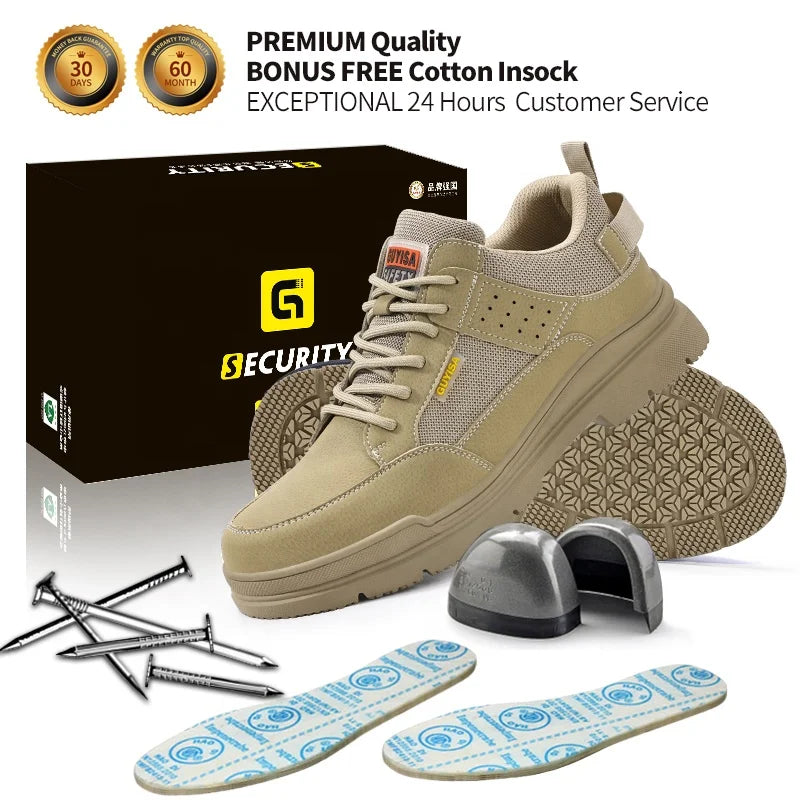 GUYISA Men's Fashionable Microfiber Leather Safety Shoes SRA Non-Slip for Outdoor Work