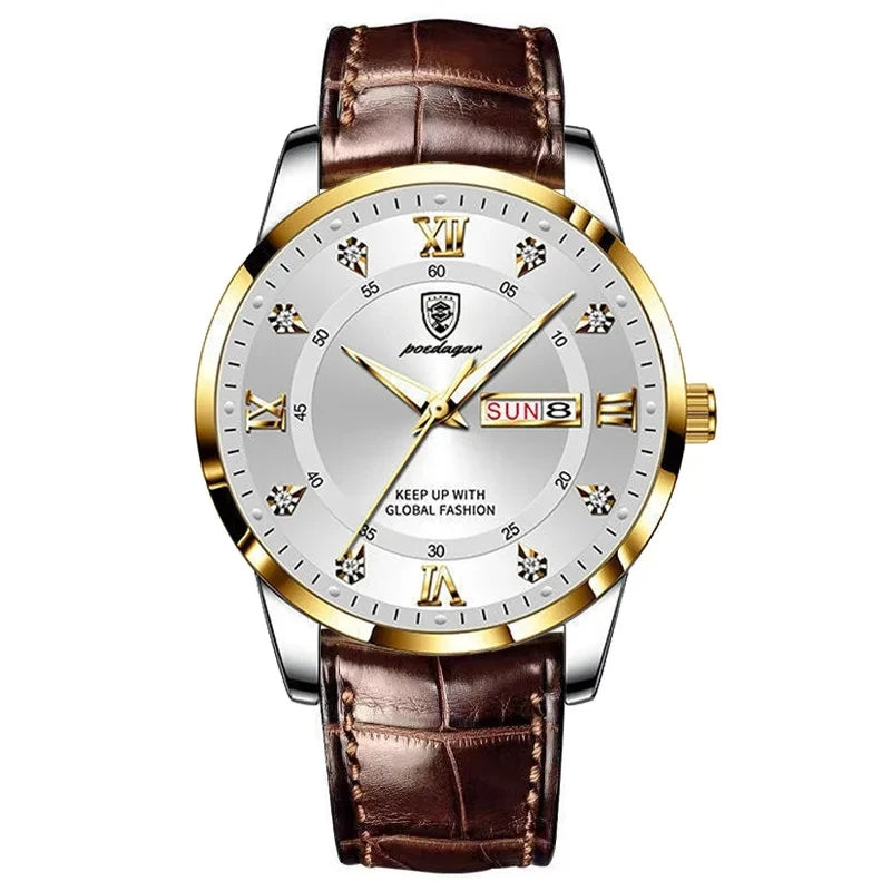 POEDAGAR 836 Men's Luxury Business Casual Simple Watch New Arrival Brown Leather Waterproof Luminous Japan Alloy Sport Fashion
