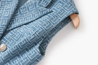 Summer Vintage Style Geometric Pattern Lady Notched Sleeveless Cloth Women Slim Office Double-breasted Blazer Dress With Belt