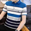 Zeimal Summer New Men's Short Sleeve T-shirt Striped Cotton Thin Business Lapel Polo Shirt