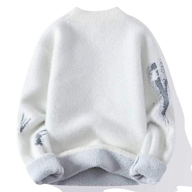 Zeimal Men Loose Fashion Adolescent Sweater Crewneck Half Turtleneck Sweater