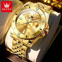 OLEVS 9809 Men's Fashion Business Stainless Steel Green Dial Calendar Display Auto Date Display Watch Charm Quartz Wrist Watches