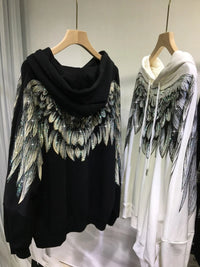 4XL 	Plus Size Women Clothe Rhinestone Both Wing Hooded Sweatshirt Women Men Couple Long Sleeve Black High Street Luxury Hoodies