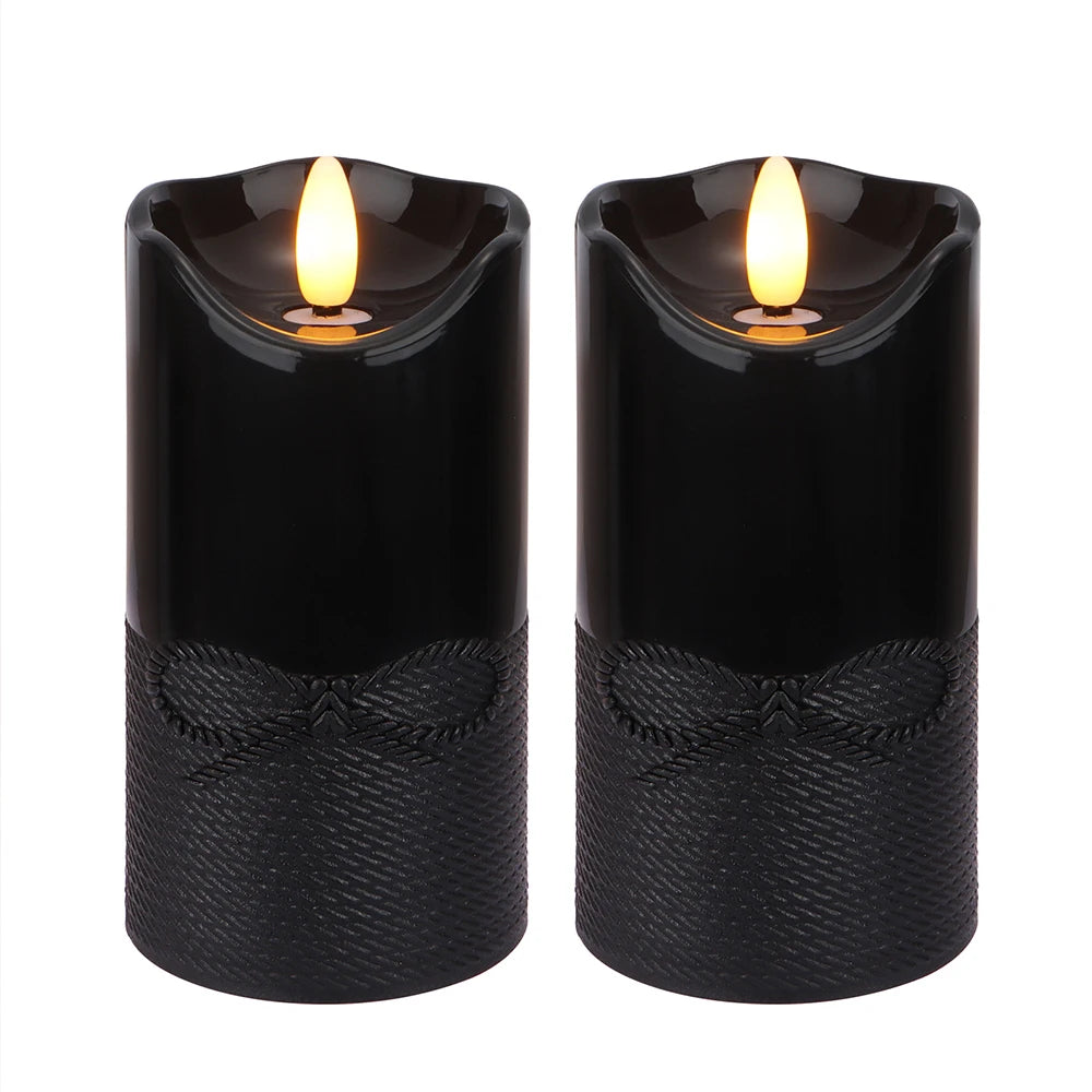 Led Candles 3D Simulation Dance Flame Timer Waterproof Candle Light Battery operated Pillar artificial Candle Black Candle Lamp