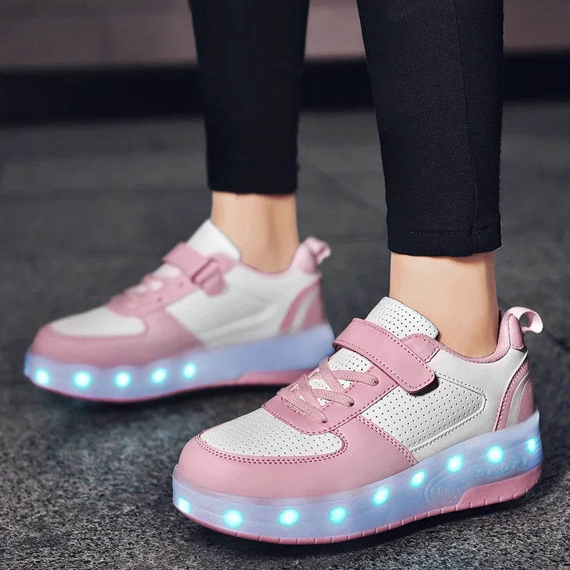 Children's Roller Skating Shoes New Kids Shining Shoes LED Girls Sneakers Free Shipping Outdoor Boys Sports Tennis Shoes